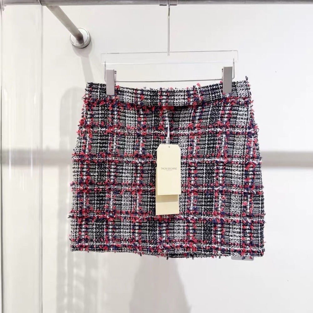 🚩steal Authentic Thom Browne Black and Pink Tweed Mini Skirt